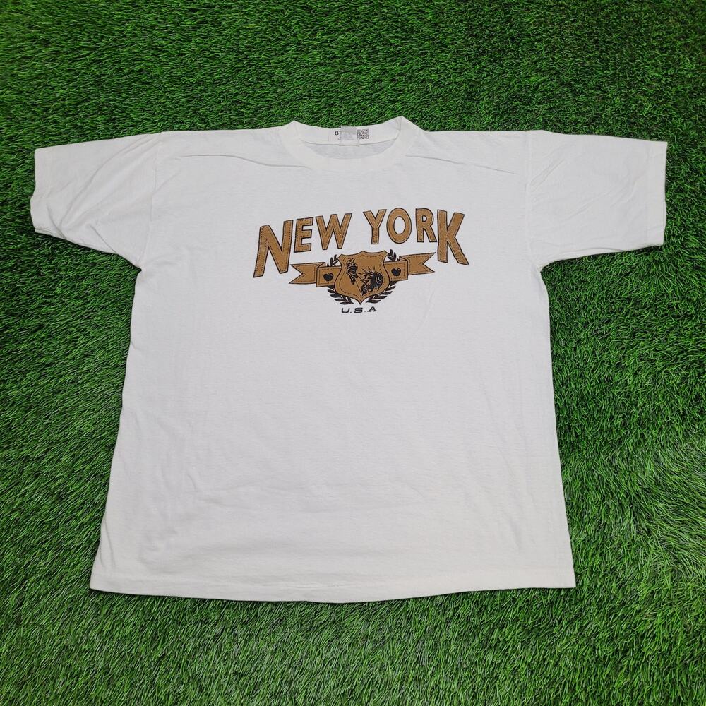 Vintage 90s New-York Big-Apple Shirt XL 24x27 White Statue-of-Liberty